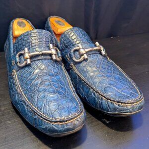 Salvatore Ferragamo Men's Parigi Dark Blue Crocodile Horsebit Loafer 11D